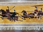 17" X 42" Handmade Chinese Silk Rug Horse Riding Carriage Ride Wall Hanging Wow - Jewel Rugs