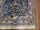 Semi Antique Persian Isfahan Rug, Hand-Knotted, Tree of Life Pattern with Animal Motifs, Dark Blue and Taupe, Kork Wool on Silk Foundation, 2'4" x 3'5" - Jewel Rugs