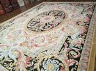 9' X 12' Vintage Chinese Handmade Wool Aubusson Savonnerie Rug Black Gold - Jewel Rugs