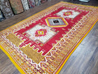 Vintage Moroccan Rug 6x10, Red and Yellow Moroccan Carpet, Handmade Bohemian Tribal Area Rug, Hand-Knotted 1970s Wool Rug, Medalions - Jewel Rugs