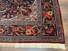 Navy Blue Persian Kashan Rug 4.4 x 6.7, Very Fine Wool Oriental Carpet, Hand-Knotted Floral Rug with Birds, Home Office Rug 4x7, Semi Antique Rug - Jewel Rugs