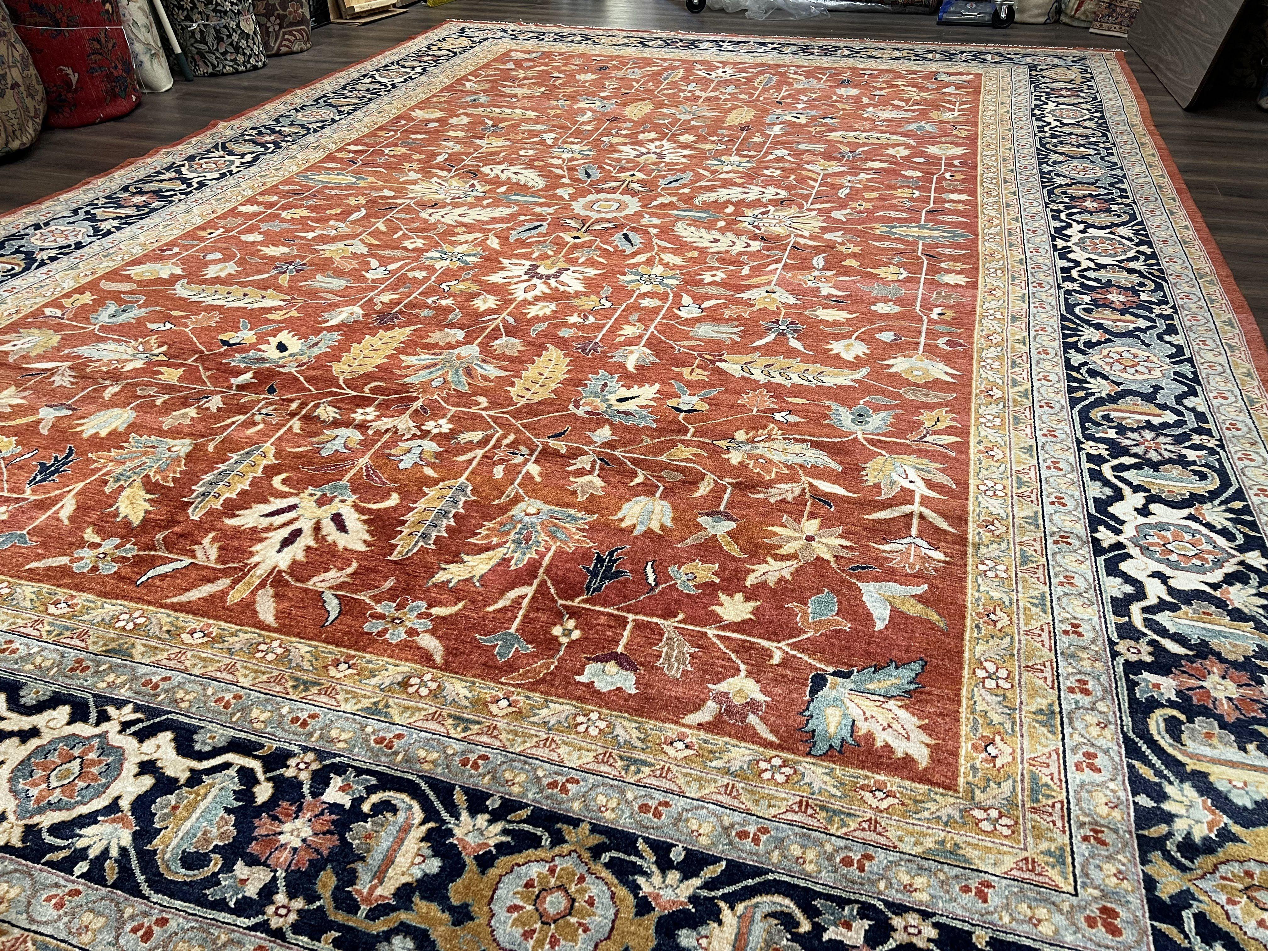 12x18 Oriental Rug, Palace Sized Hand Knotted Carpet, Oversized Wool Rug 12 x 18, Red Navy Blue Green, Allover Floral Safavieh Samarkand Rug - Jewel Rugs