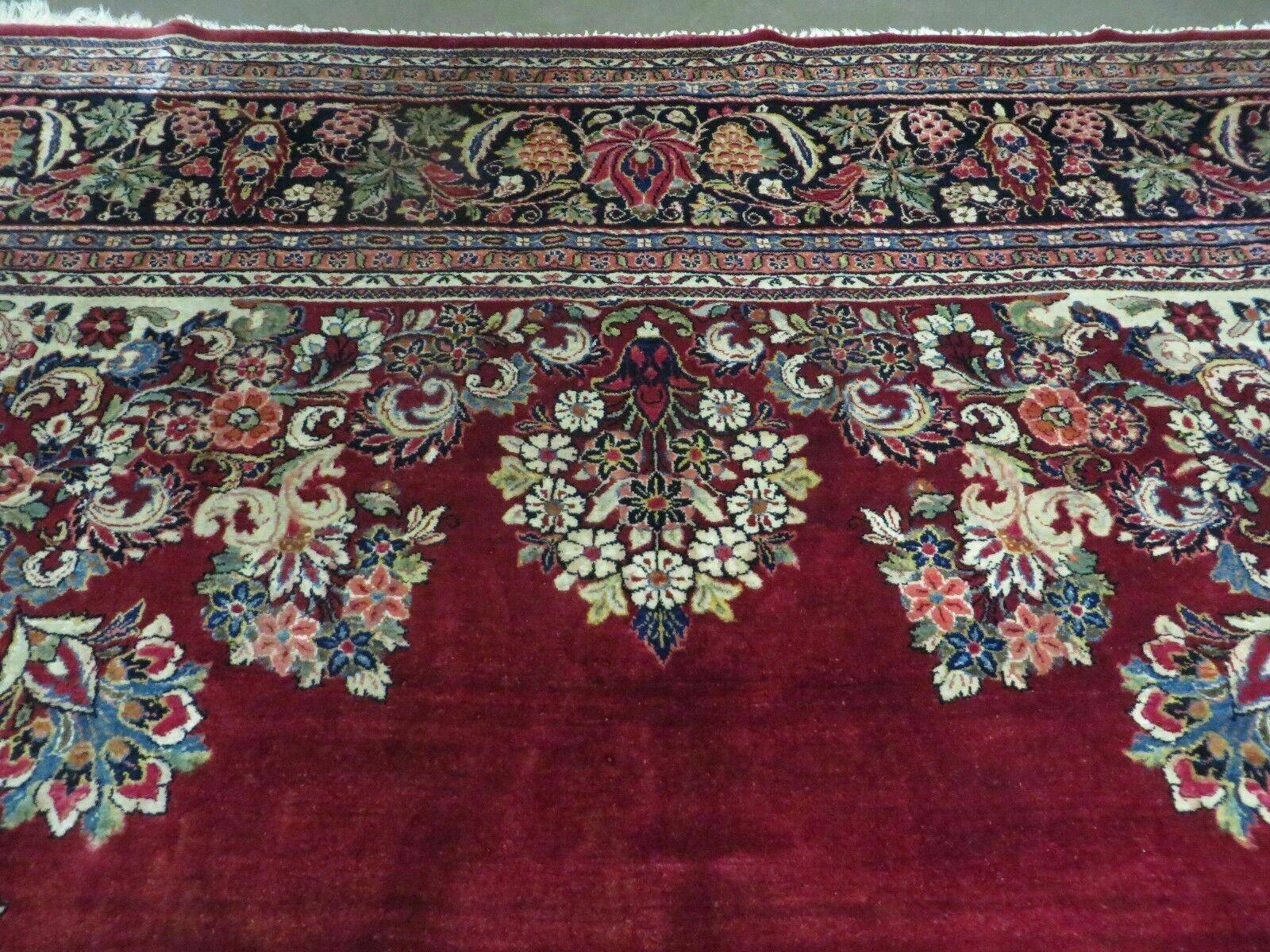 10' X 13' Antique Finely Woven Handmade Persian Sarouk Open Field Floral Pattern Red Wool Oriental Rug - Jewel Rugs