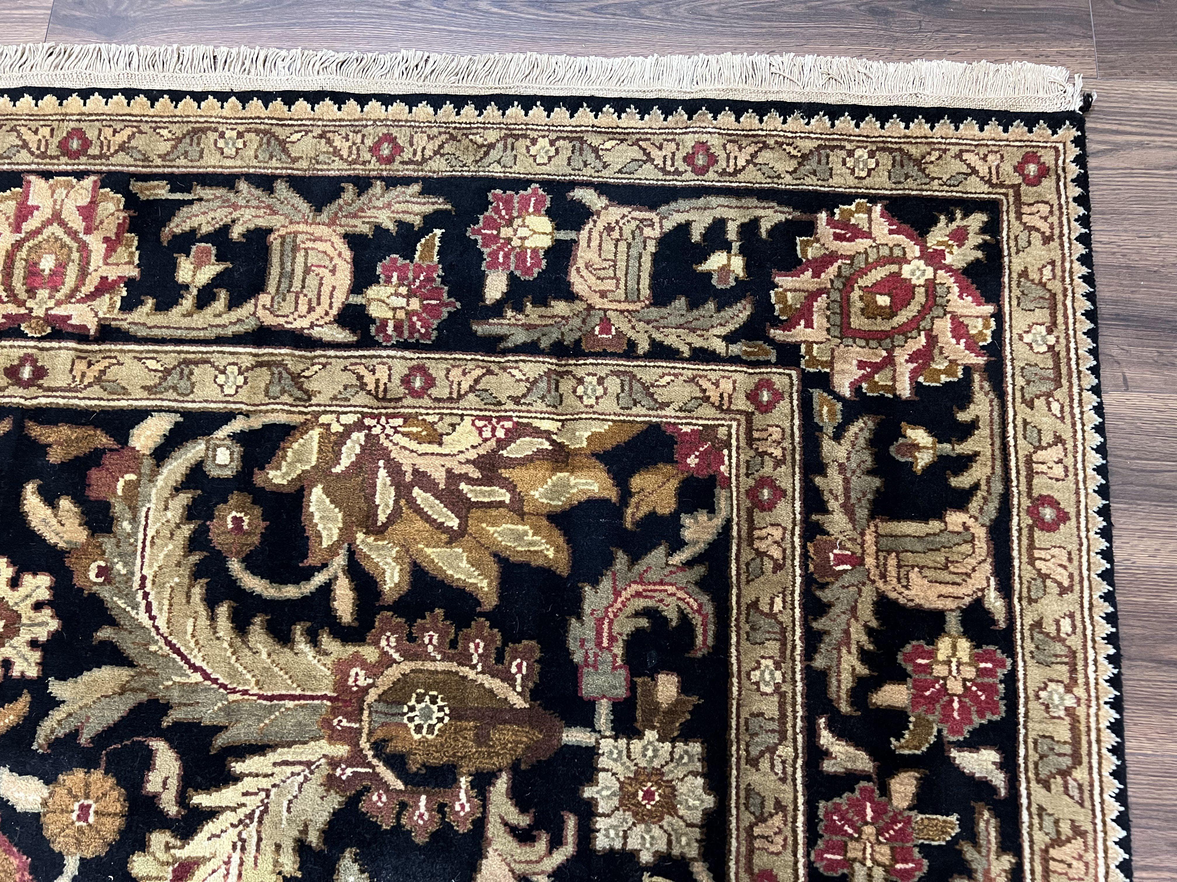 Indo Mahal Sultanabad Rug 8x11, Vintage Indian Oriental Carpet, Wool Handmade Floral Rug 8 x 11 ft, Black Beige Tan, Large Flowers Allover - Jewel Rugs