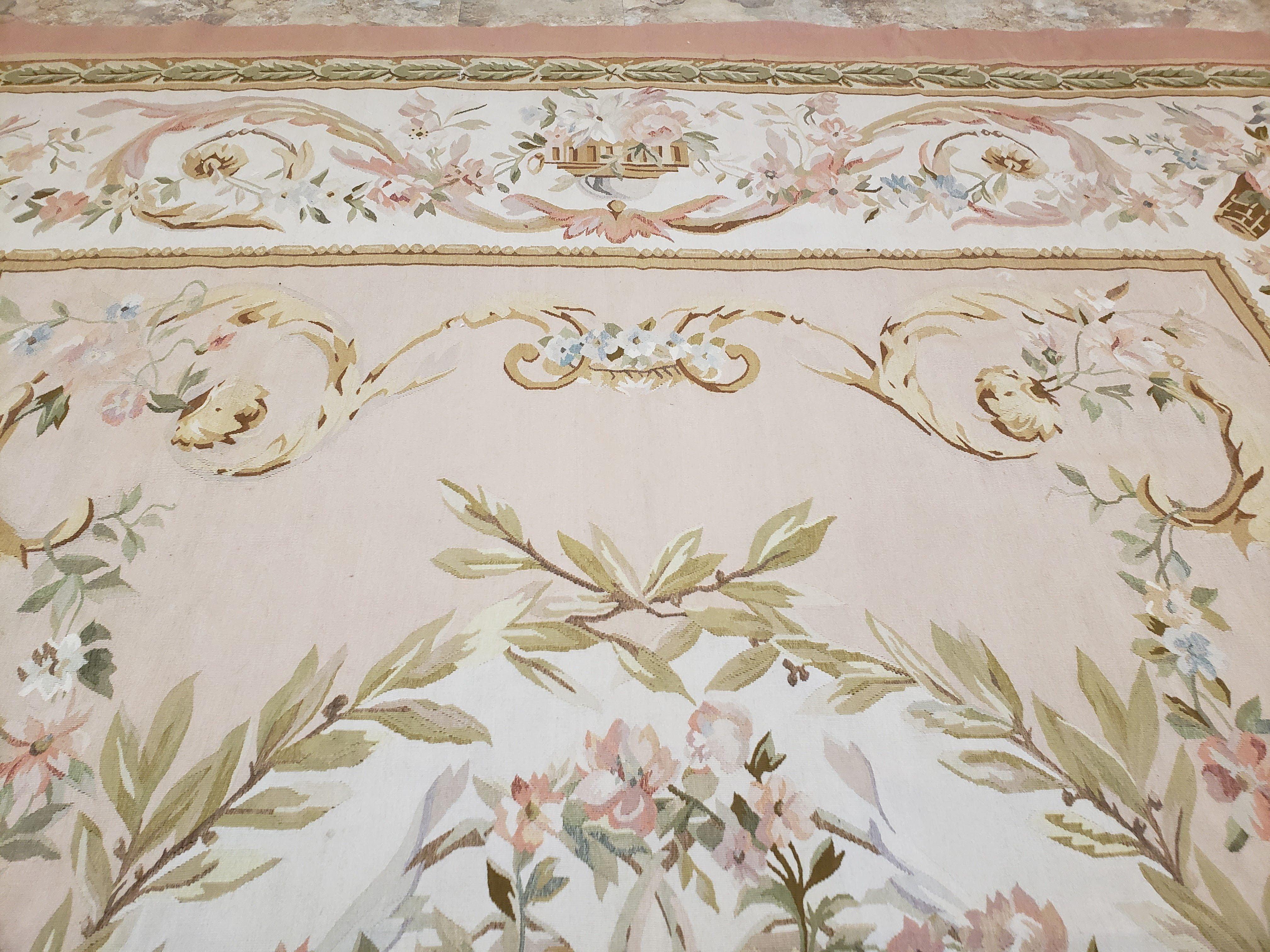 New Aubusson Rug 10x14, Flatweave Rug, Elegant Savonnerie Rug, European Design, Handmade, Large Aubusson Carpet, Living Room, Dining, Beige - Jewel Rugs