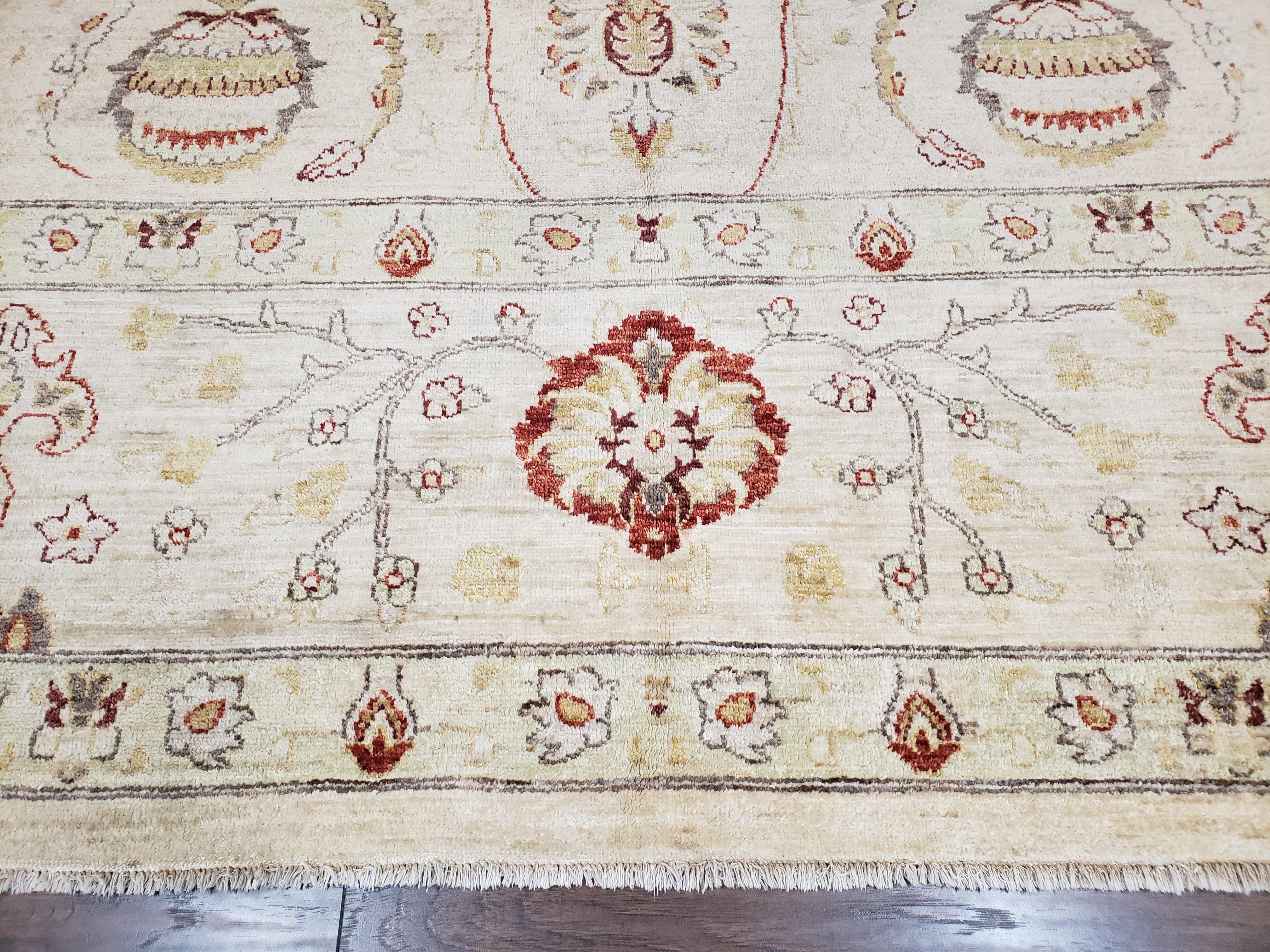 Peshawar Oushak Large Room Sized Rug 10 x 14.4, Wool Hand-Knotted Ivory Chobi Farmhouse Oriental Rug, 10x14 Living Room Pakistani Carpet - Jewel Rugs