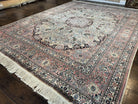 Indian Silk Kashmiri Rug 9x12, Room Sized All Silk Carpet, Center Medallion, Highly Detailed, Top Quality, Very Fine, Vintage, Cream Pink - Jewel Rugs