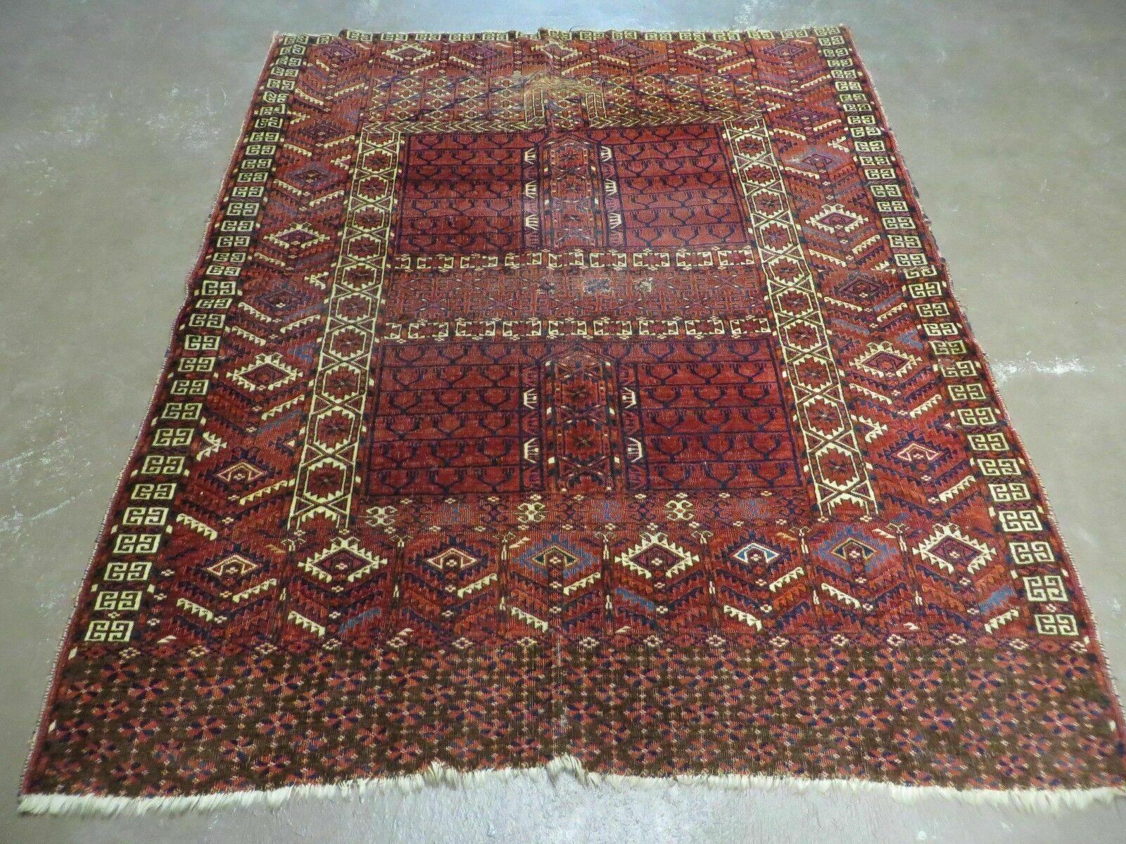 4' X 5' Antique Handmade Fine Tekkeh Turkoman Engsi Hatchli 4 Seasons Wool Rug - Jewel Rugs