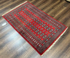 Pakistani Bokhara Rug 3x5, Red Turkoman Carpet 3 x 5 ft, Hand Knotted Wool Vintage Tribal Bohemian Rug, Elephant Foot Motif, Handmade Nice - Jewel Rugs