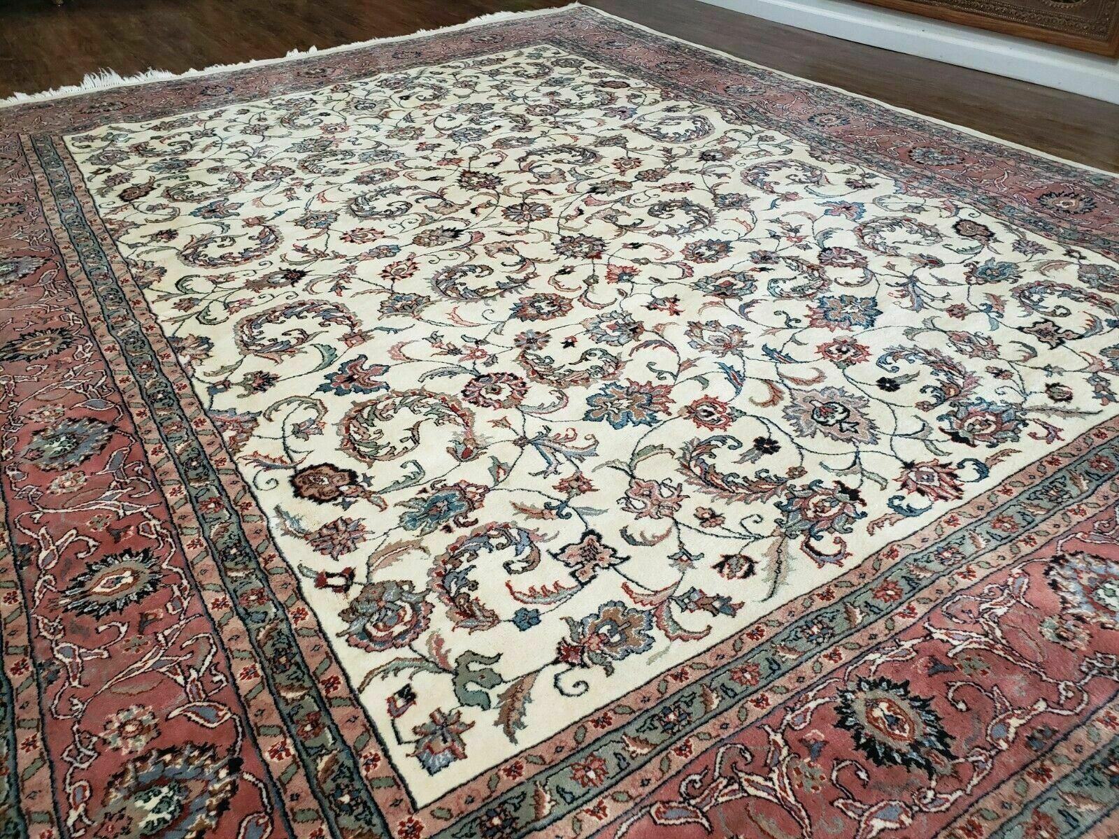 9' X 12' Vintage Handmade India Oriental Wool Rug Carpet Hand Knotted Ivory - Jewel Rugs