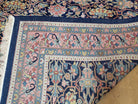 8x10 Vintage Turkish Dark Blue & Pink Rug, Allover Floral Wool Anatolian Carpet, 8' 3" x 9' 5" Hand-Knotted Sivas Rug 8 x 10 Persian Rug - Jewel Rugs