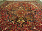 9' 5" X 12' 7" Handmade Perian Geometric Design Heriz Serapi Oriental Wool Rug Hand-Knotted Red Top Quality Veg Dyes - Jewel Rugs