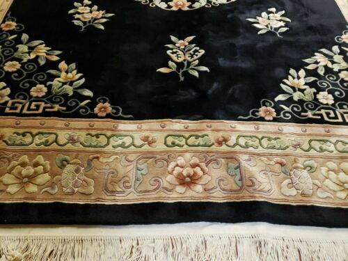 8' X 10' Hand Made Art Deco Aubusson Wool Rug 90 Lines Chinese Plush Pile Black - Jewel Rugs