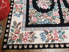 Floral Panel Needlepoint Rug, 9x13 - 10x14 Aubusson Rug, Large Needlepoint with Flowers, Black and Ivory Flatweave Aubusson, Multicolor - Jewel Rugs