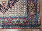 Semi Antique Persian Tehran Rug, Floral Design, Midnight Blue and Red, Hand-Knotted, Wool, 5' x 7' 9" - Jewel Rugs