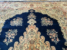 9' X 12' Vintage Indian Oriental Kirman Rug Medallion Hand Knotted Wool Blue - Jewel Rugs