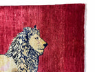 3 X 5 Handmade Hand-Knotted Quality Wool Rug New Vintage Lion Red Pictorial - Jewel Rugs