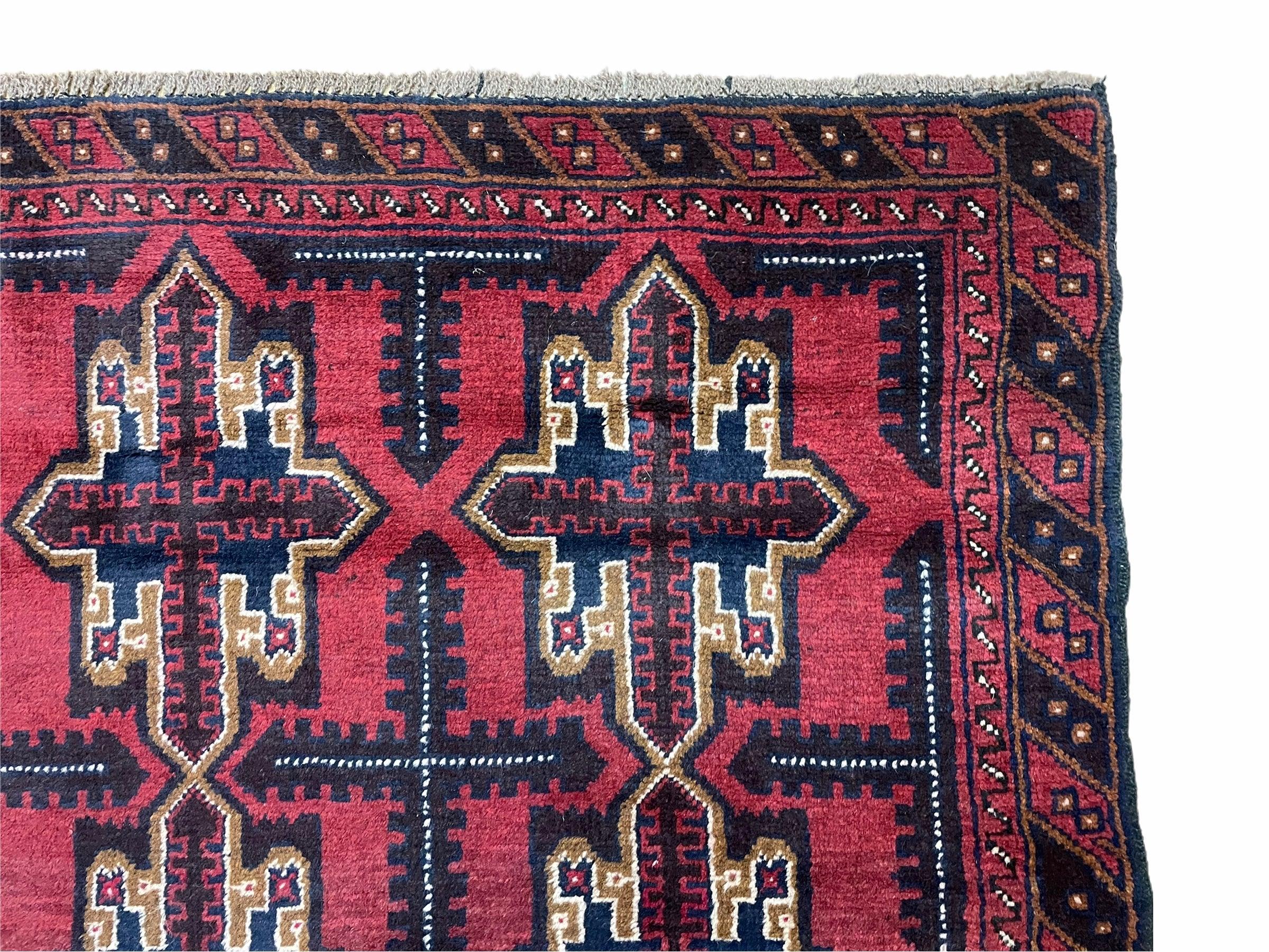 3X5 Vintage Handmade Tribal Wool Rug Balouchi Rug Afghan Rug Red Beige Blue Nice - Jewel Rugs