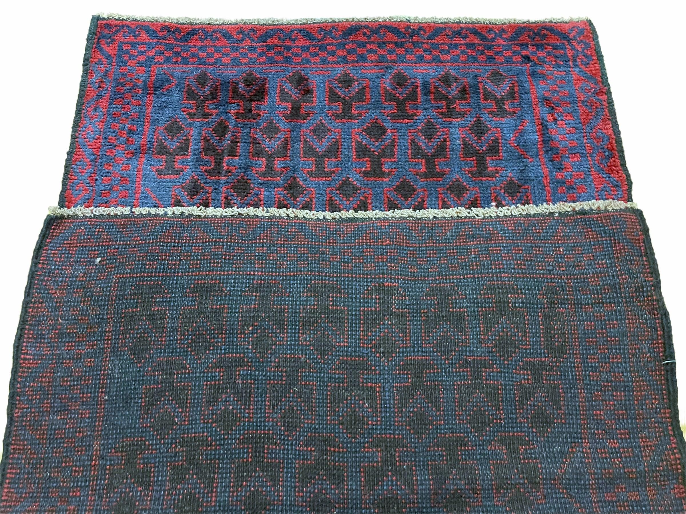 2' 9" X 4' 6" Vintage Handmade Tribal Wool Rug Balouchi Rug Afghan Rug Red Blue - Jewel Rugs