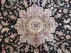 Stunning Sino Persian Rug 8x10, Elegant High Quality Handmade Carpet, Wool and Silk, Medallion with Corner Design, Floral, Black Ivory, Fine - Jewel Rugs