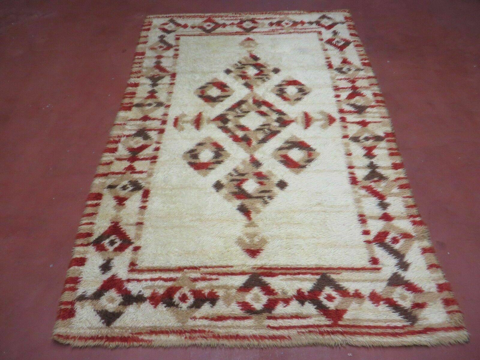 4' X 6' Vintage 1960 Rya Shag Rug Mid-Century Modern Navajo Pattern Nice - Jewel Rugs