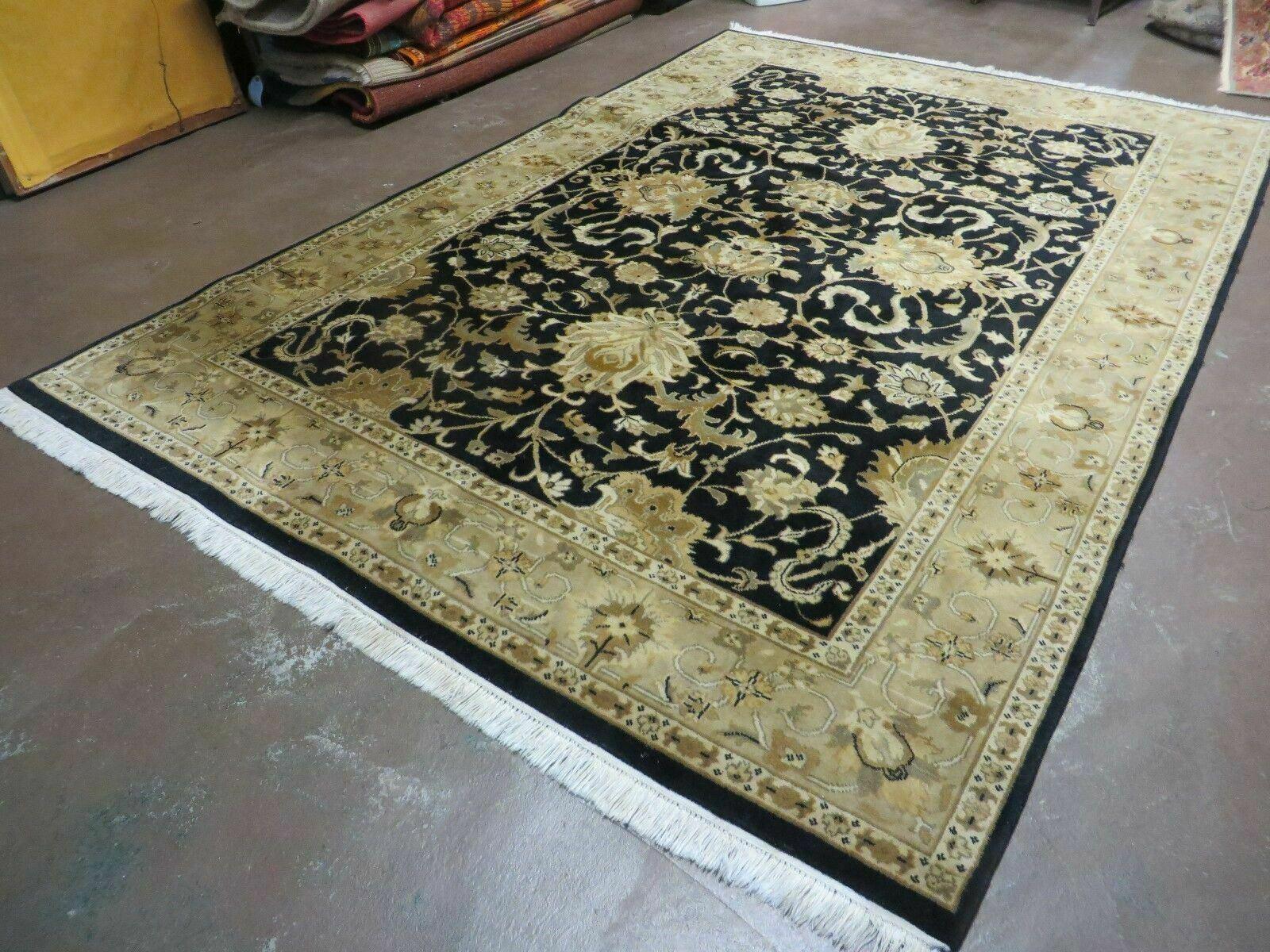 6' X 9' Handmade India Jaipur Floral Oriental Wool Rug Veg Dyes Black # M703 - Jewel Rugs