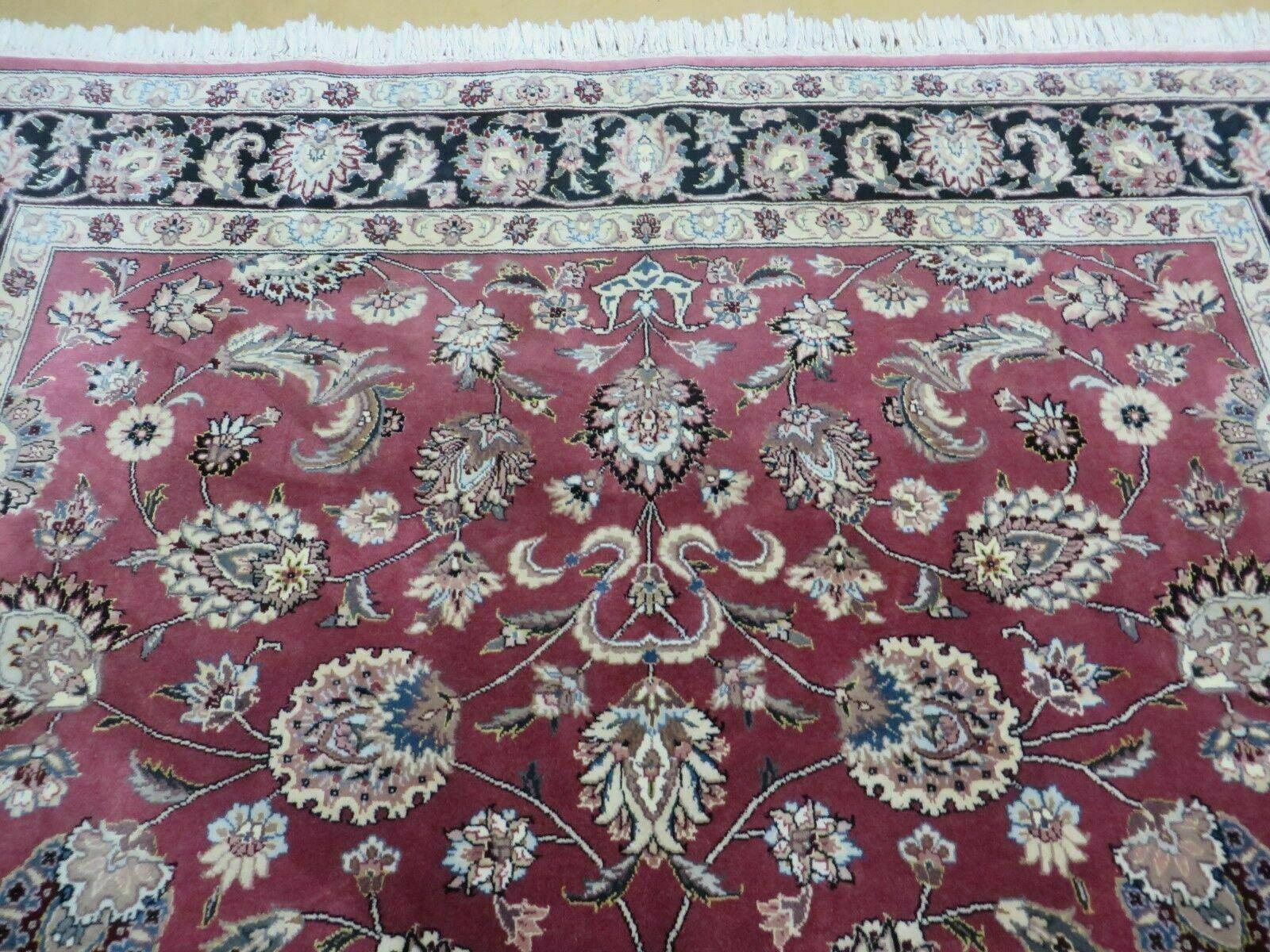 6' X 9' Vintage Handmade Fine India Floral Oriental Silk Accent Wool Rug Carpet - Jewel Rugs