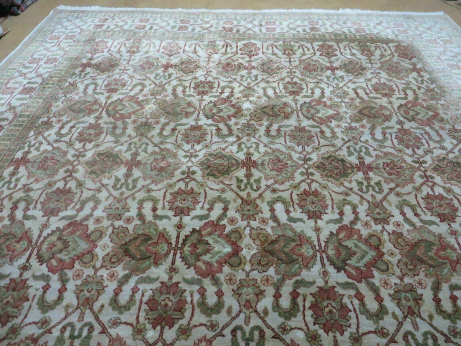 8' 5" X 12' Handmade India Agra Floral Oriental Wool Rug Tea Washed Carpet Nice - Jewel Rugs