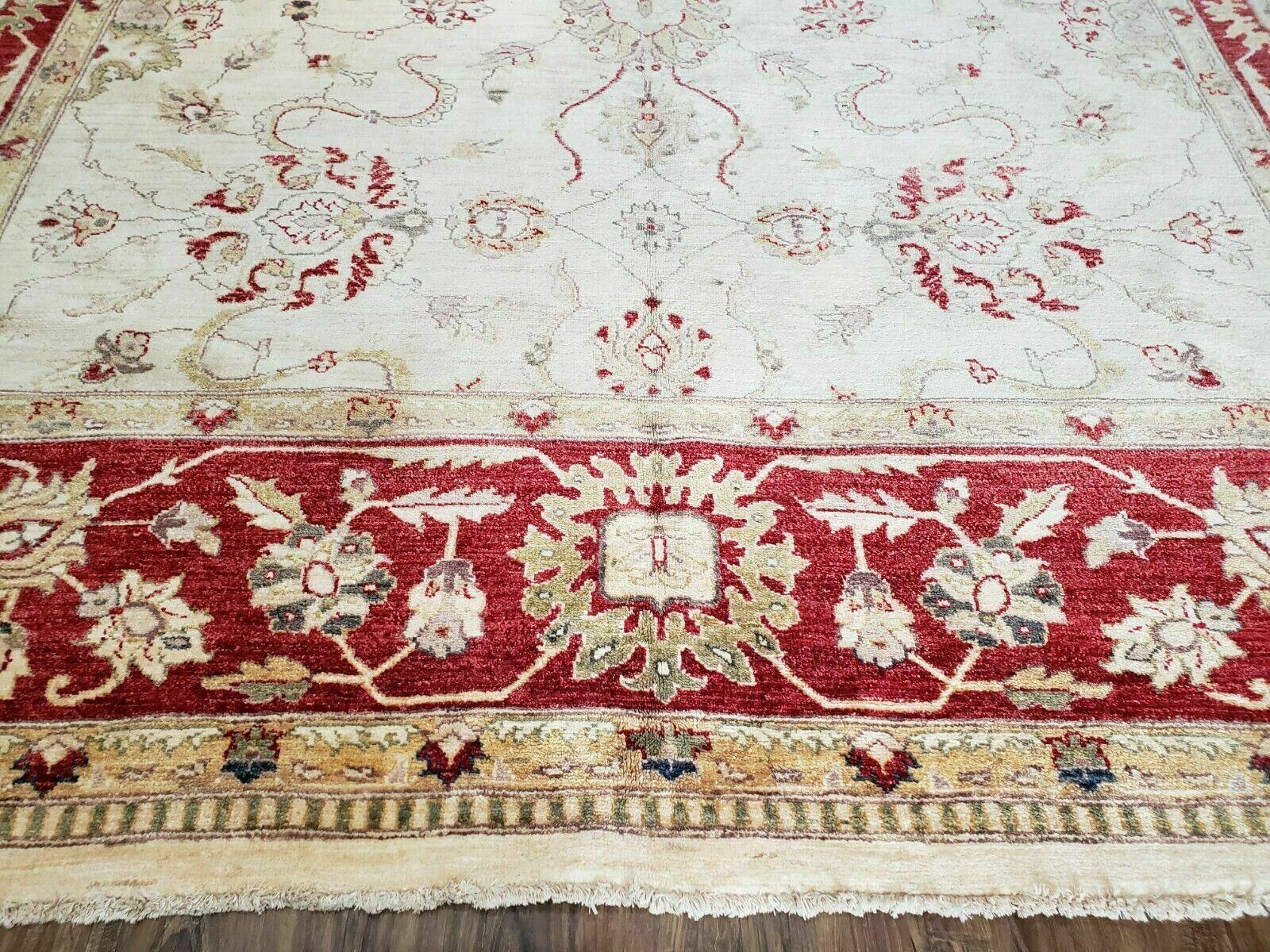 9' X 12' Handmade Pak Peshawar Oushak Wool Rug Oatmeal Beige Red Organic Nice - Jewel Rugs