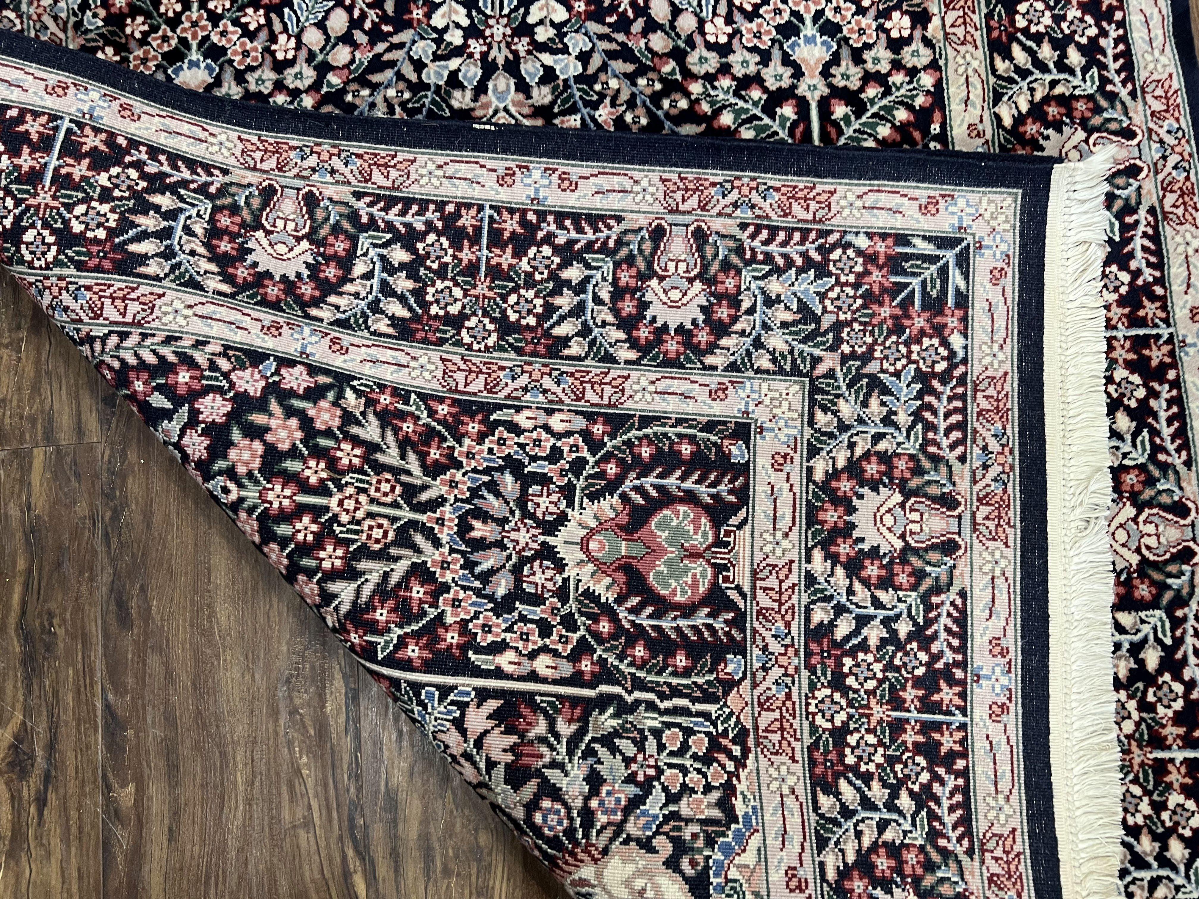 Fine Indo Kirman Persian Rug 3'9" x 6', Floral Allover Millefleurs, Persian Vase Rug Vintage Oriental Carpet Wool Handmade Black Indian Rug - Jewel Rugs