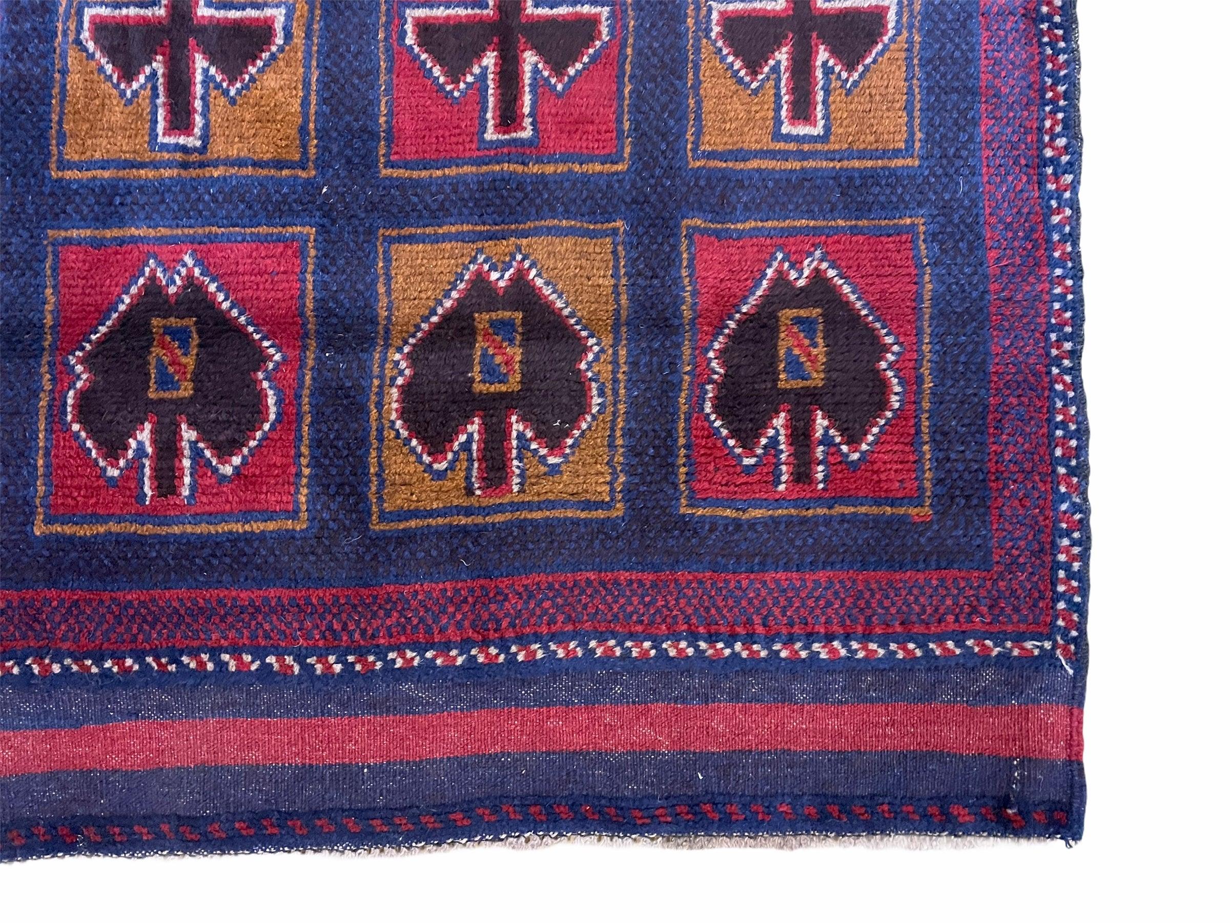 2' 9" X 4' 5" Vintage Handmade Tribal Wool Rug Balouchi Afghan Rug Blue Red 3x5 - Jewel Rugs