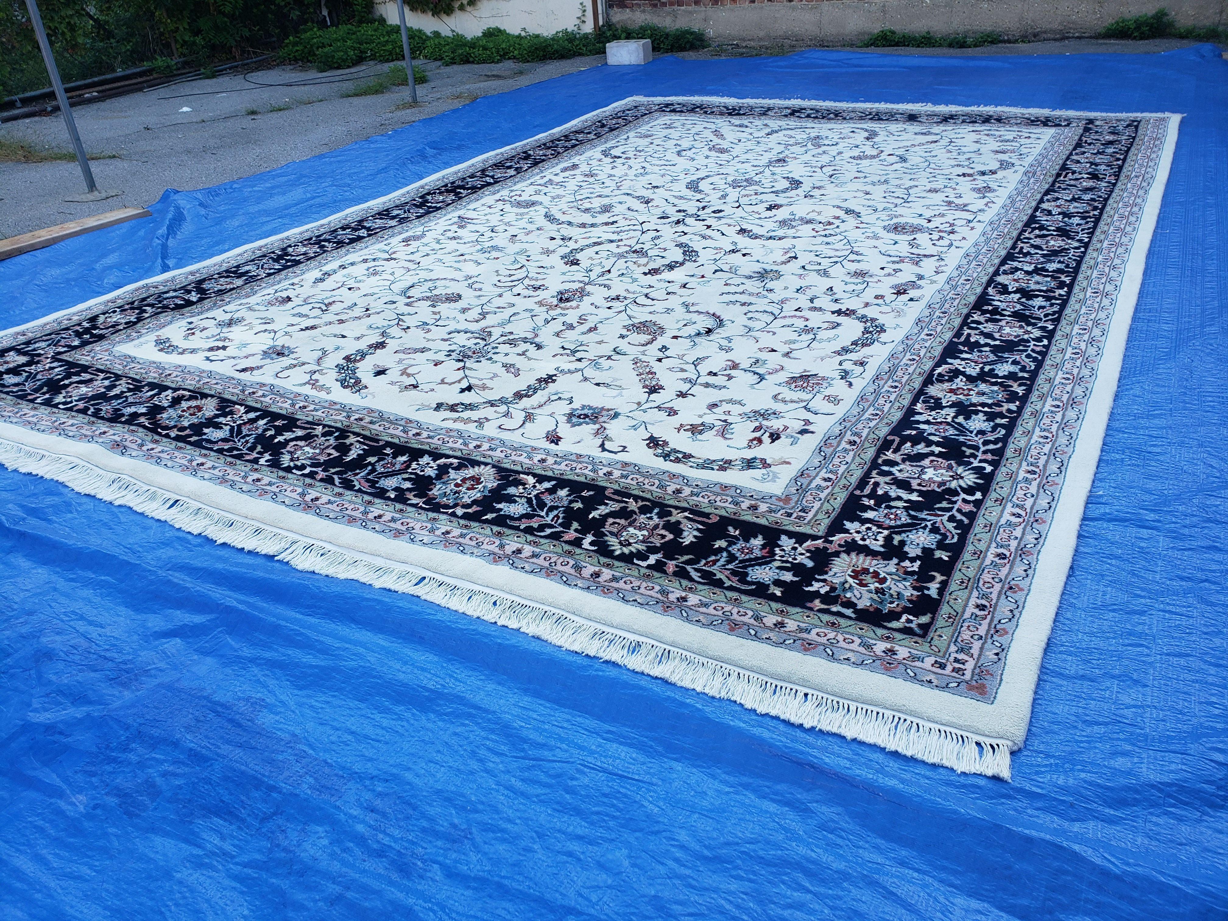 12' X 18' Hand-Knotted Wool Rug Handmade Oriental Carpet One Of A Kind Ivory - Jewel Rugs