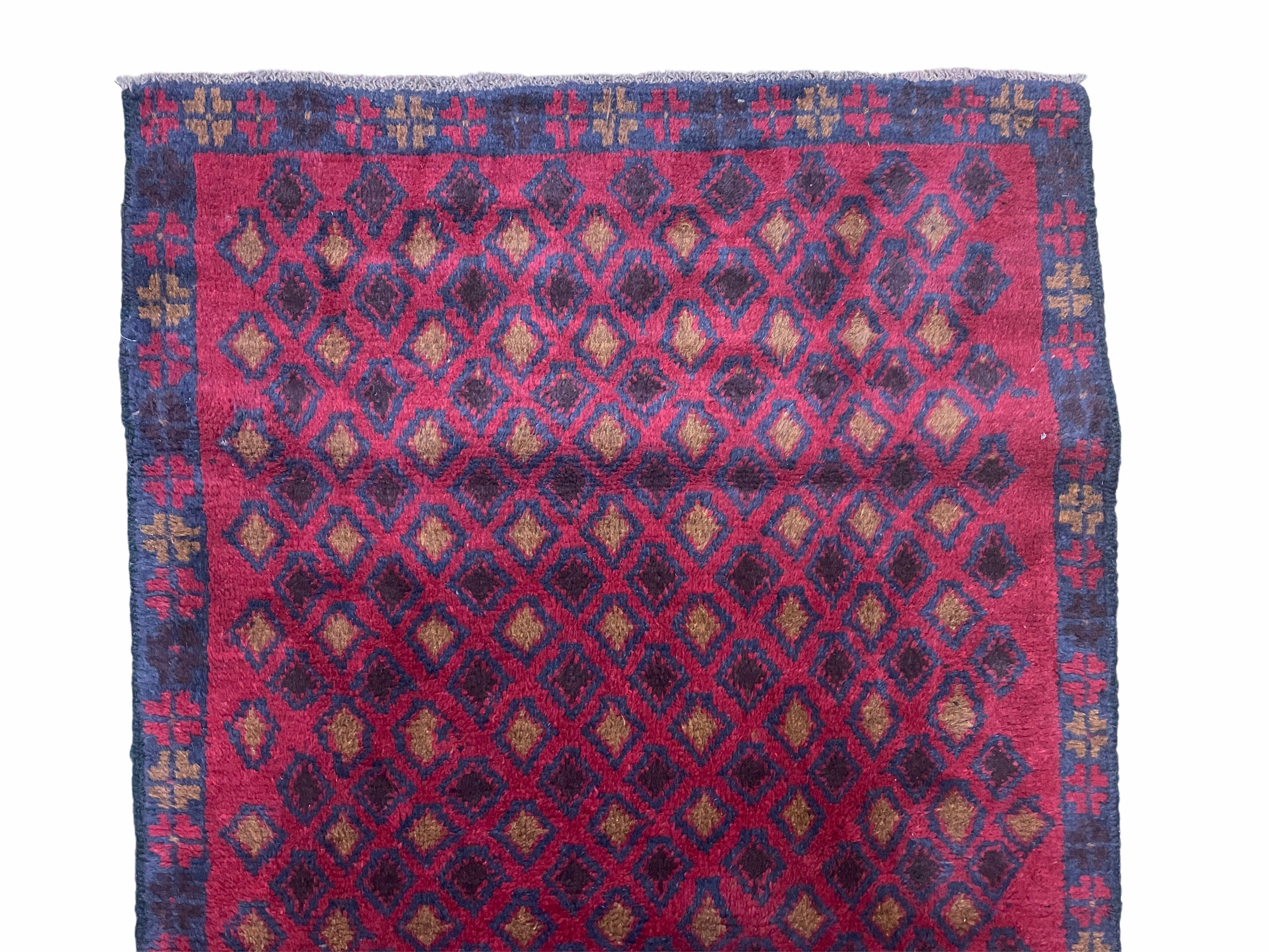 3x5 New Vintage Handmade Tribal Wool Rug Balouch Rug Afghan Rug Red Blue Diamond - Jewel Rugs