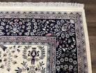 Large Indo Persian Kirman Rug 10x14, Indian Oriental Carpet, Hand Knotted Wool Floral Allover Rug 10 x 14 ft, Ivory Dark Blue, Traditional - Jewel Rugs