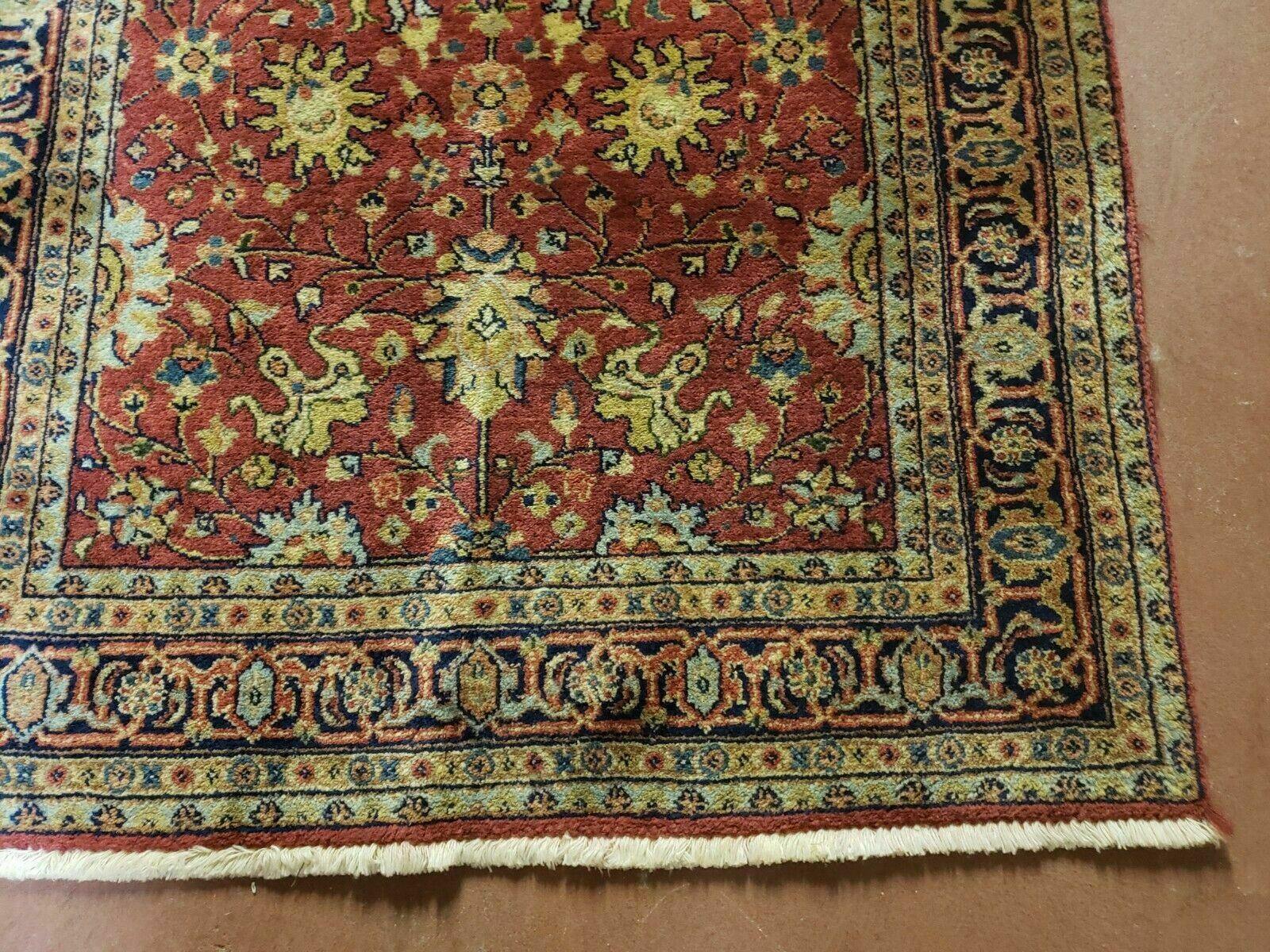 2' 7" X 12' Vintage Handmade Indian Floral Wool Rug Runner Red Oriental Carpet Nice - Jewel Rugs