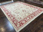 Peshawar Rug 8x12 Pakistani Carpet, Oriental Rug 8 x 12 Chobi Rug, Beige and Red, Allover Large Floral Design, Hand Knotted Vintage Wool - Jewel Rugs