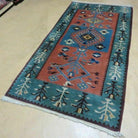 3' X 5' 7" Vintage Handmade Art Deco Chinese Wool Rug Nice Teal Salmon Nice - Jewel Rugs