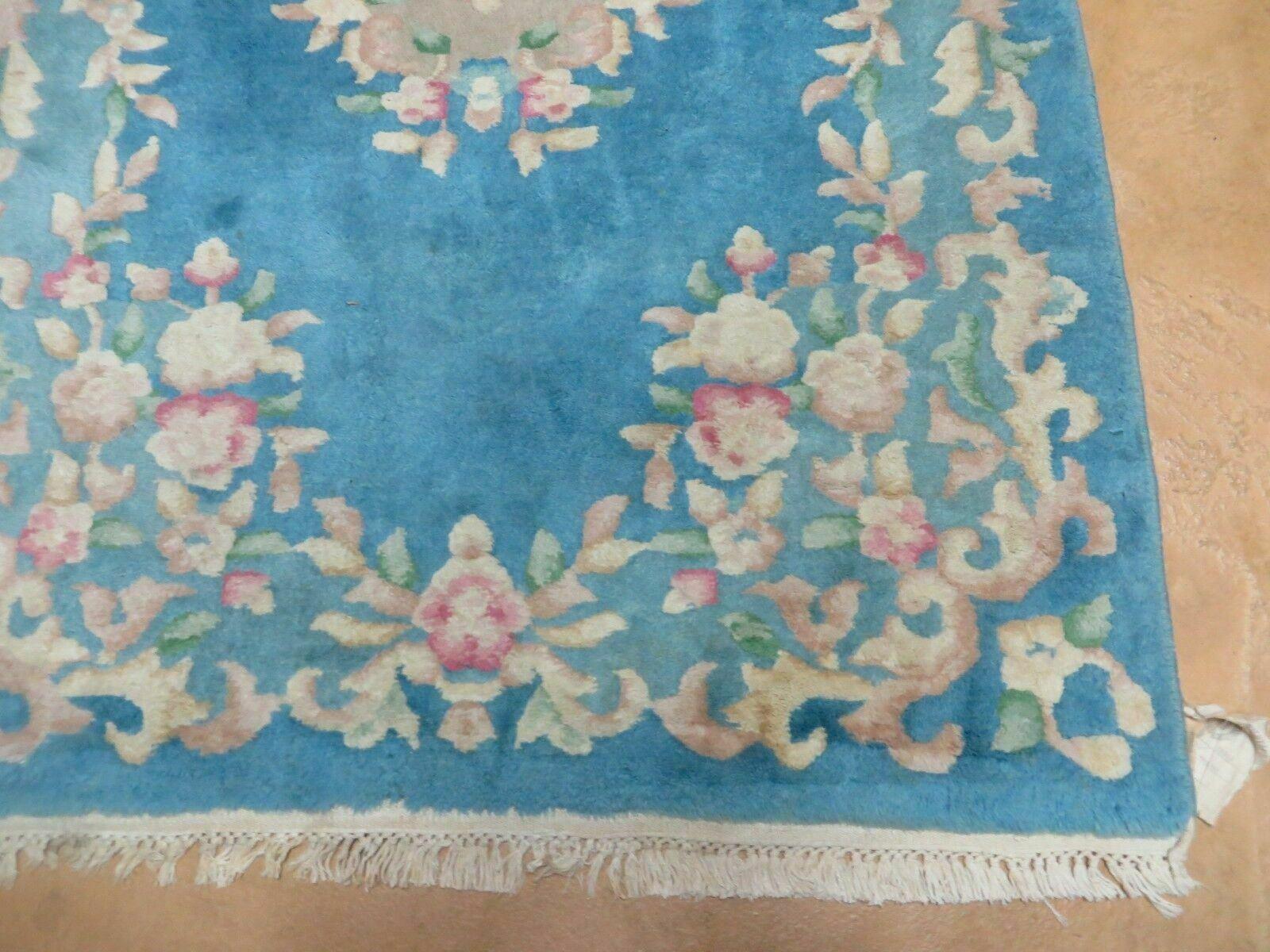 3' X 5' Vintage Handmade Art Deco Chinese Wool Rug Nice Sky Blue - Jewel Rugs