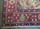 Persian Tabriz Rug 9x13 - Red Blue and Cream Rug - Floral Medallion Rug - Semi Open Field - Hand Knotted Rug - Antique Rug 9 x 13 Vintage Wool Rug - Jewel Rugs