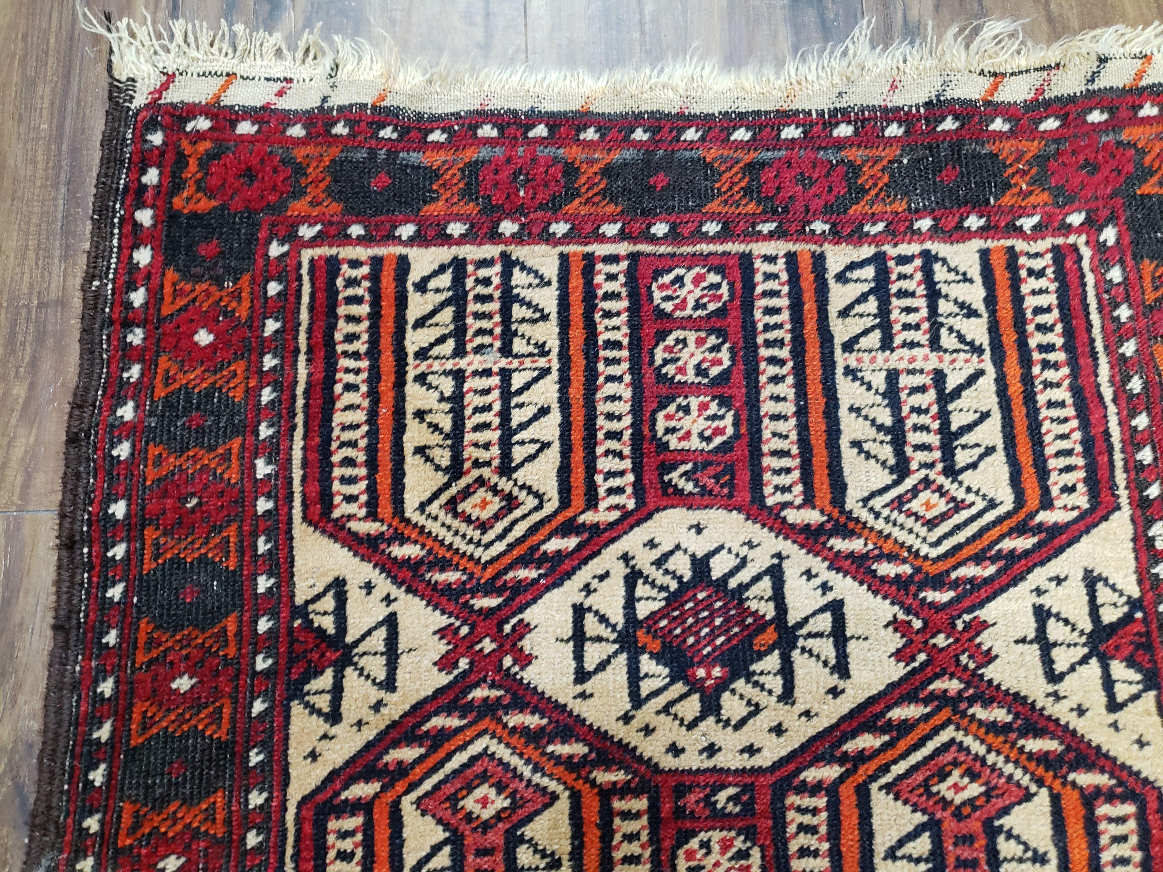 Semi Antique Persian Turkoman Baluch Collectible Rug, Hand-Knoted, Wool, 2'2" x 3'6" - Jewel Rugs