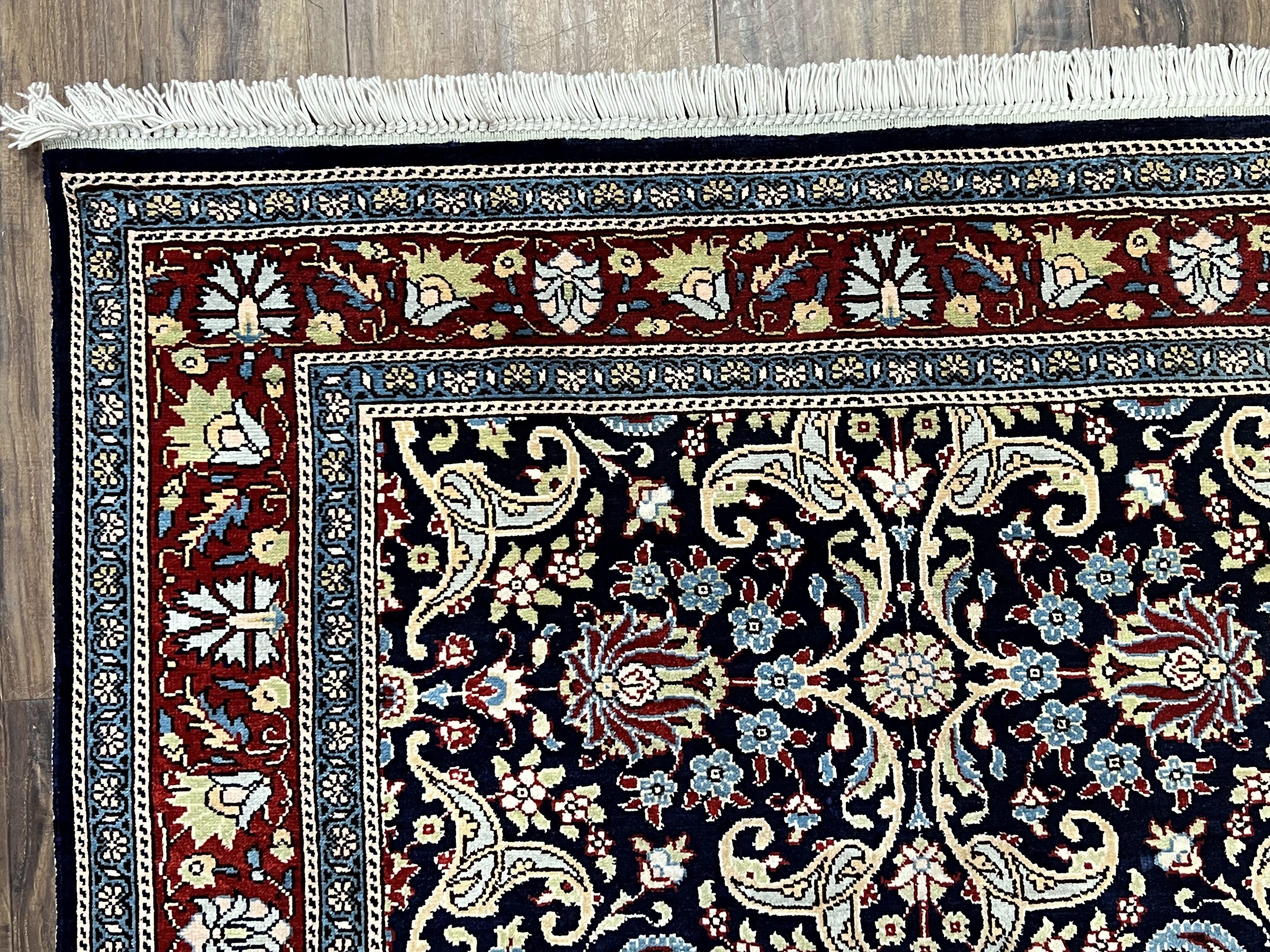 Turkish Silk Rug 3x4, Vintage Silk Carpet, Repeated Boteh Paisely Floral, Black Red Blue Fine Small Silk Rug 3 x 4 Hand Knotted Oriental Rug - Jewel Rugs