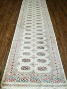 2' 6" X 12' Vintage Handmade Bokhara Turkoman Pakistani Beige Wool Runner Rug Nice - Jewel Rugs