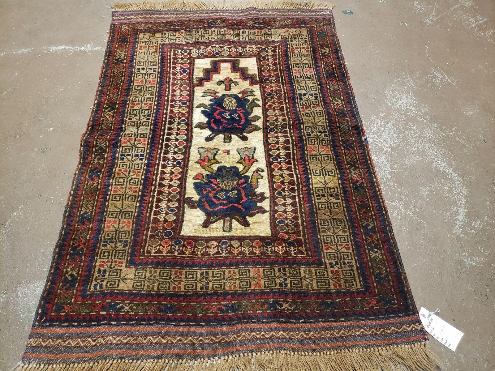 2' 9" X 4' 1" Vintage Handmade Pakistan Balouchi Tribal Wool Rug Raised Pattern - Jewel Rugs