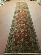 2' 7" X 12' Vintage Handmade Indian Floral Wool Rug Runner Red Oriental Carpet Nice - Jewel Rugs