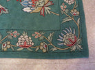 7' X 10' Vintage Handmade Indian Embroidery Hand Stitched Green Rug Wool - Jewel Rugs