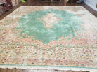 11' X 12' Handmade India Royal Kirman Wool Rug Hand Knotted Carpet Square Green - Jewel Rugs