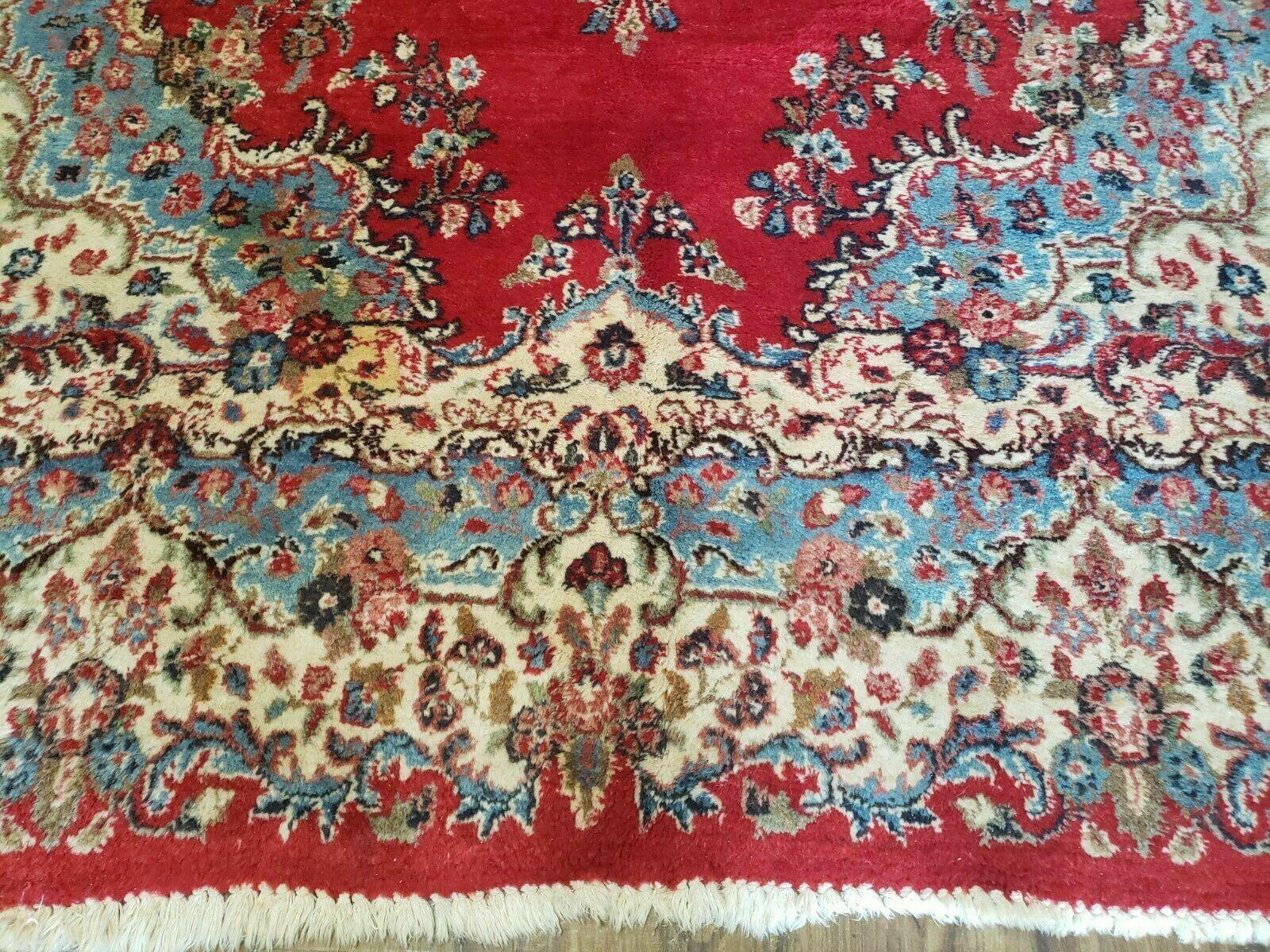 8' X 10' Vintage Handmade India Kirman Wool Rug Hand Knotted Organic Dyes Red - Jewel Rugs