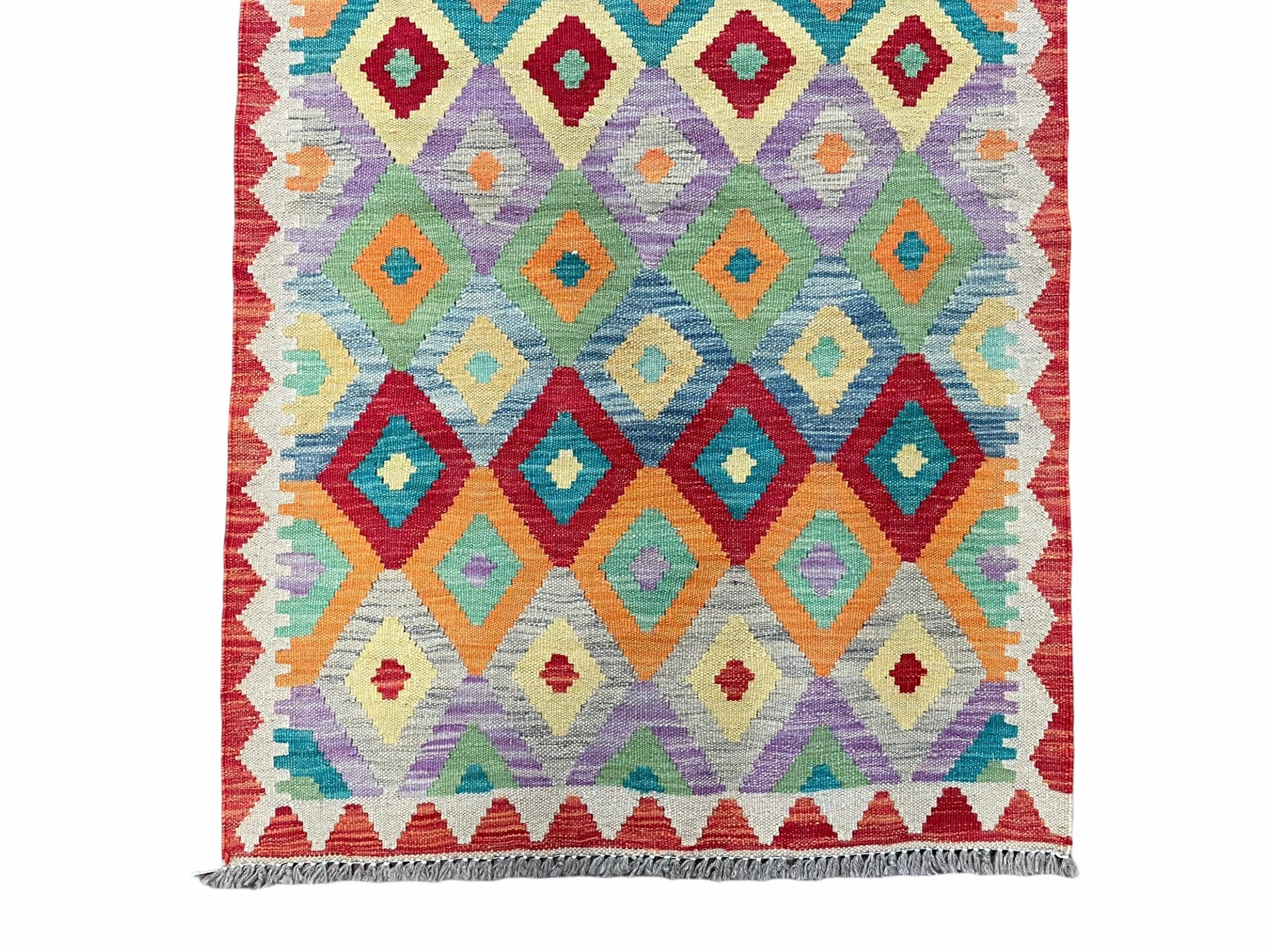 Colorful Kilim Runner Rug 2.5 x 10 Turkish Kilim Runner Chobi Runner Rug Diamond Kilim New Multicolor Kilim Wool Runner - Jewel Rugs