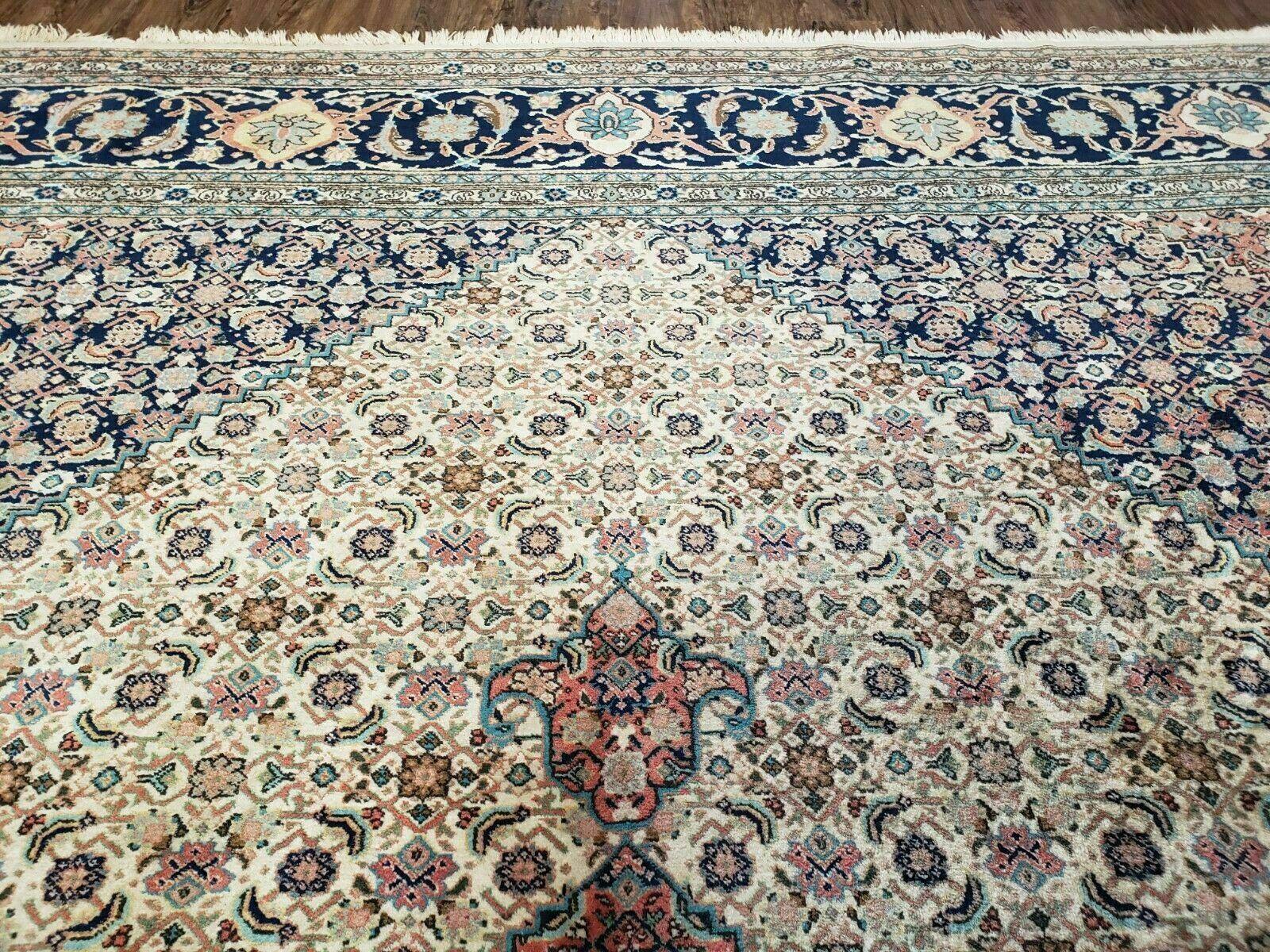 12' X 17' Antique Authentic Finely Woven Handmade Persian Tabriz Wool Rug Beige Blue - Jewel Rugs