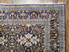 Antique Persian Kashan Rug, Midnight Blue & Ivory, Hand-Knotted, Wool, 4' 8" x 7' 4", Pair B - Jewel Rugs